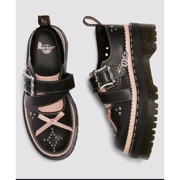 Dr. Martens Doc Martens Kemsley Mary Jane Platform Shoe Black Powder Pink Sz 11 - Picture 1 of 14